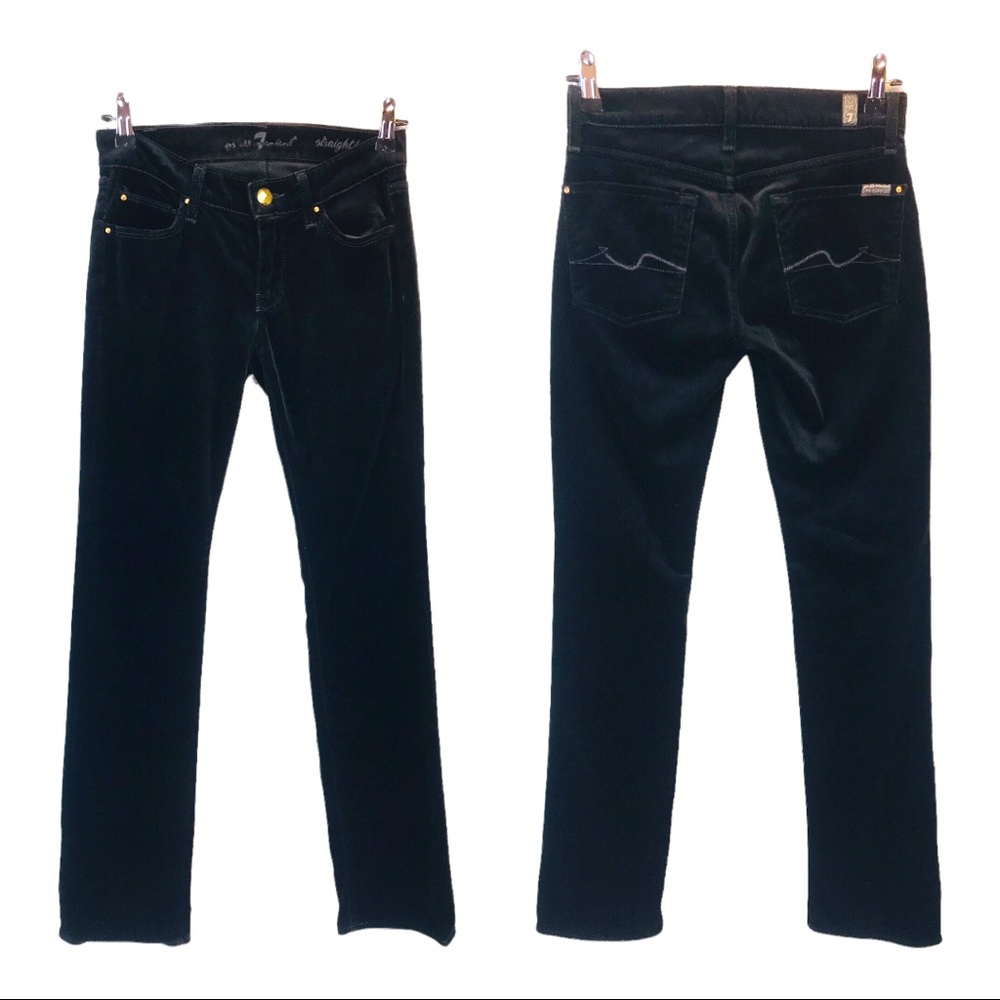 7 For All Mankind Velour Straight Leg Pants 7Fam Black Velvet Ankle Womens 25 - Picture 7 of 14